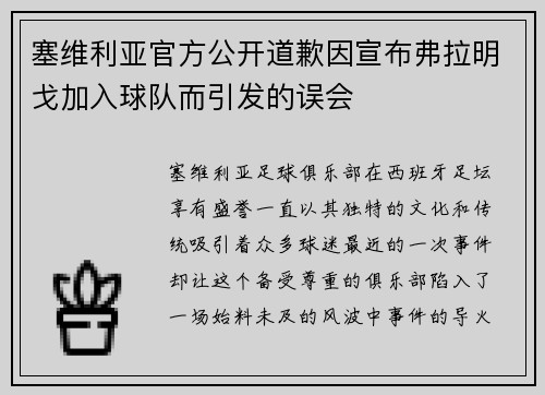 塞维利亚官方公开道歉因宣布弗拉明戈加入球队而引发的误会